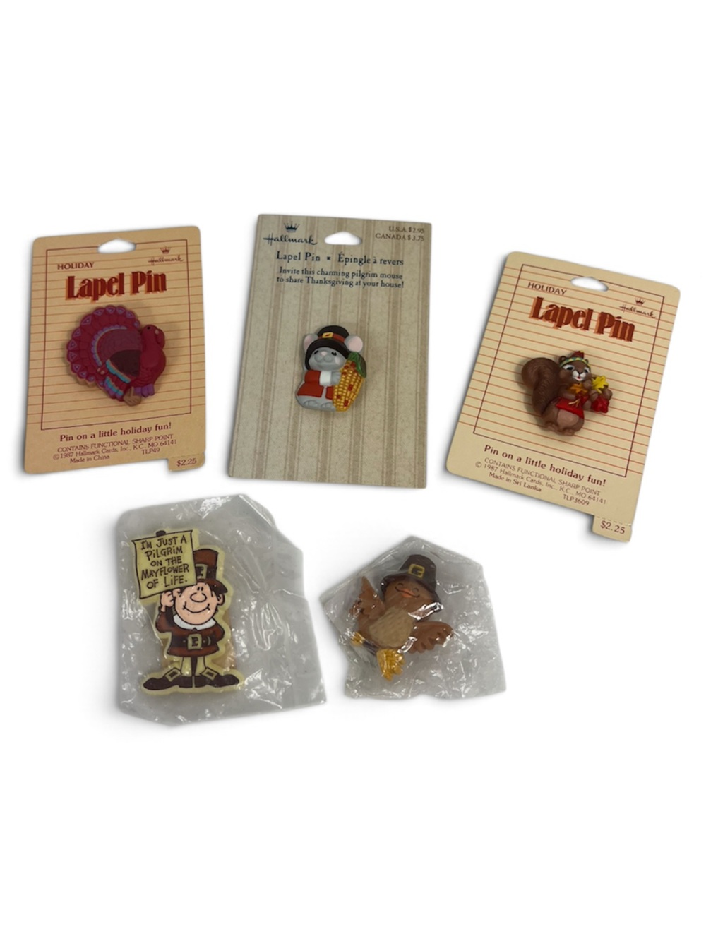 Hallmark Thanksgiving Theme Lapel Pins Vintage Lot of 5 NIP/New on Card